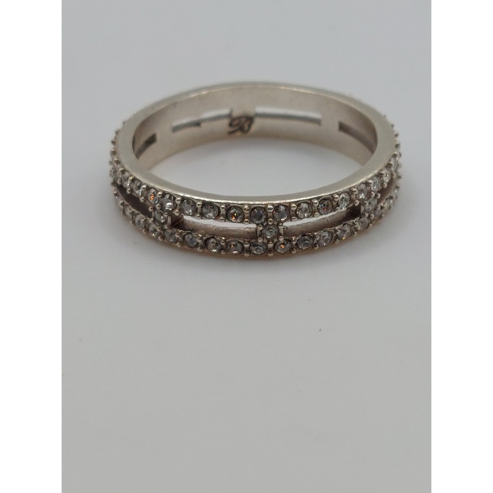 Y2K Brighton Ring Size 7.5 Pavé Crystal Double Row Silver Tone Band Vintage Glam